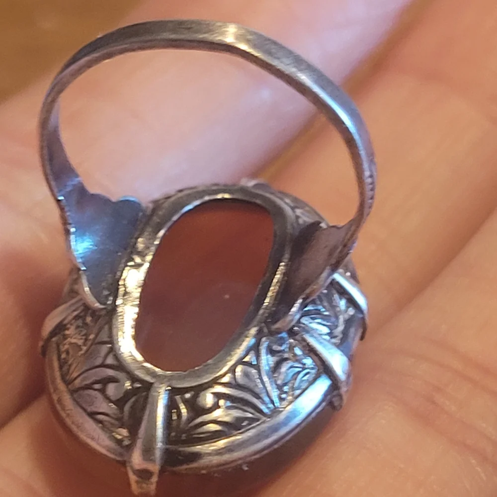 Vintage  Sterling Silver Carnelian Ring , Unique Design size  6.5 approximately - Picture 5 of 10